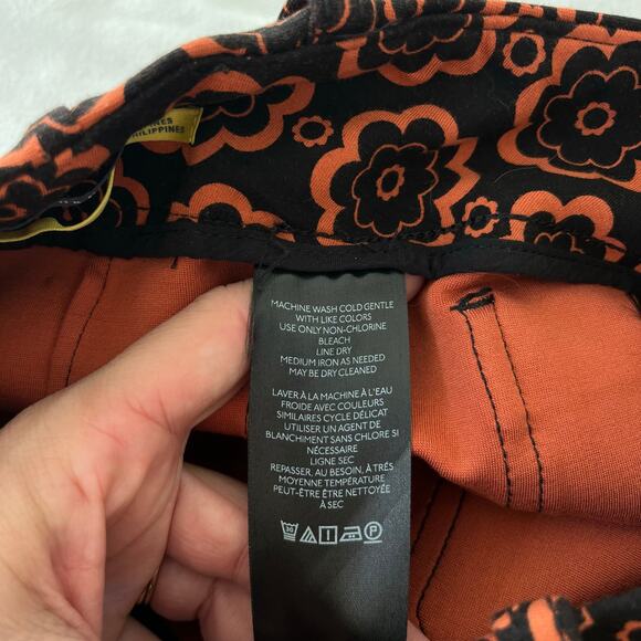 Anthropologie Maeve The Colette Crop Wide Leg Ponte Pants in Black Motif Orange - Picture 10 of 12